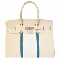 爱马仕（Hermès）H35中蓝三色限量银扣手提包
